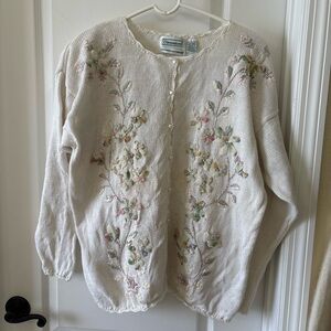 Vintage Shenanigans Floral Embroidered Cardigan Sweater Size Large